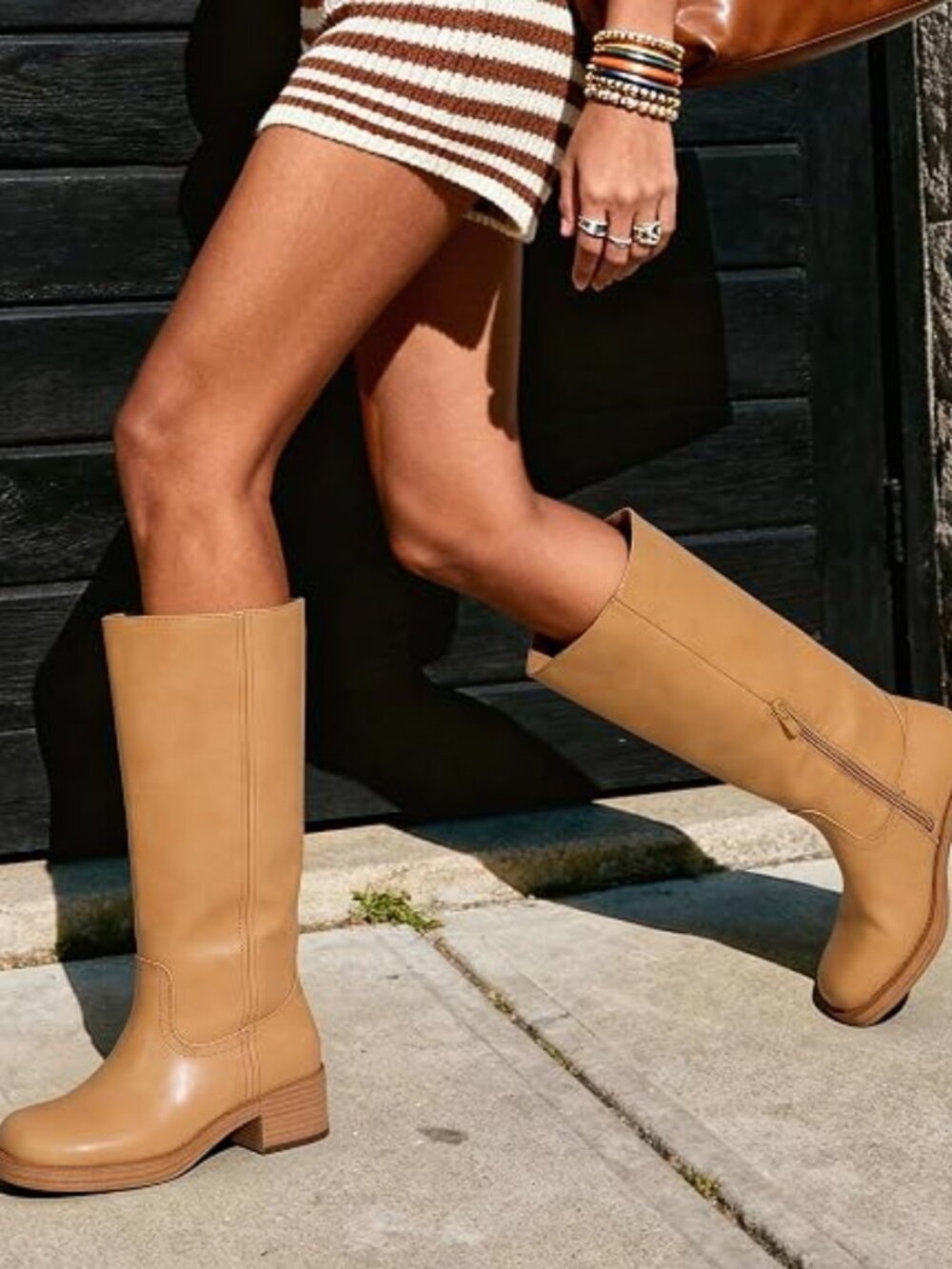 Women's Square Toe Platform Chunky Block Heel Knee High Riding Boots
